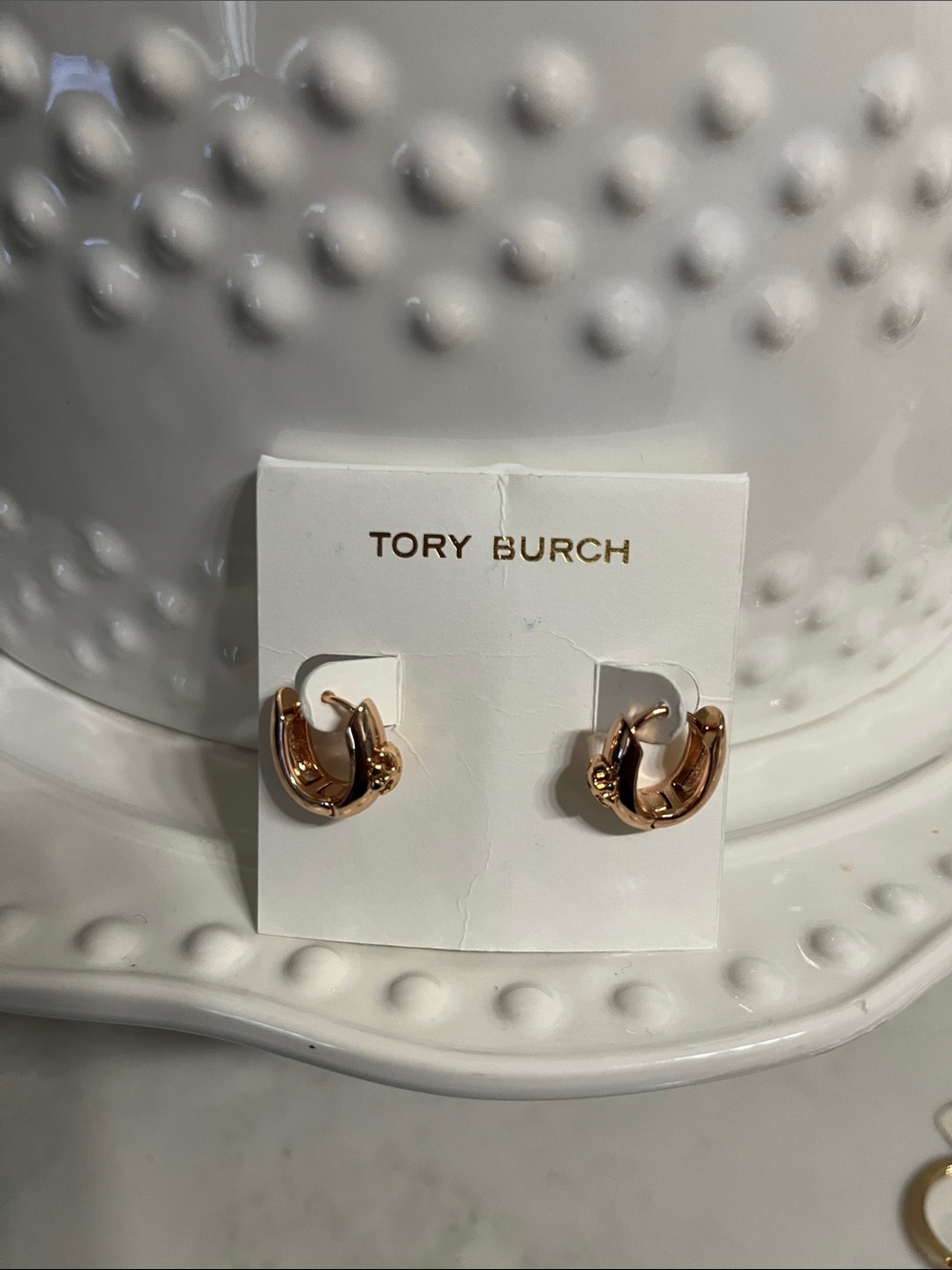 Tory Burch Rose Gold Double Huggie Hoop Earrings